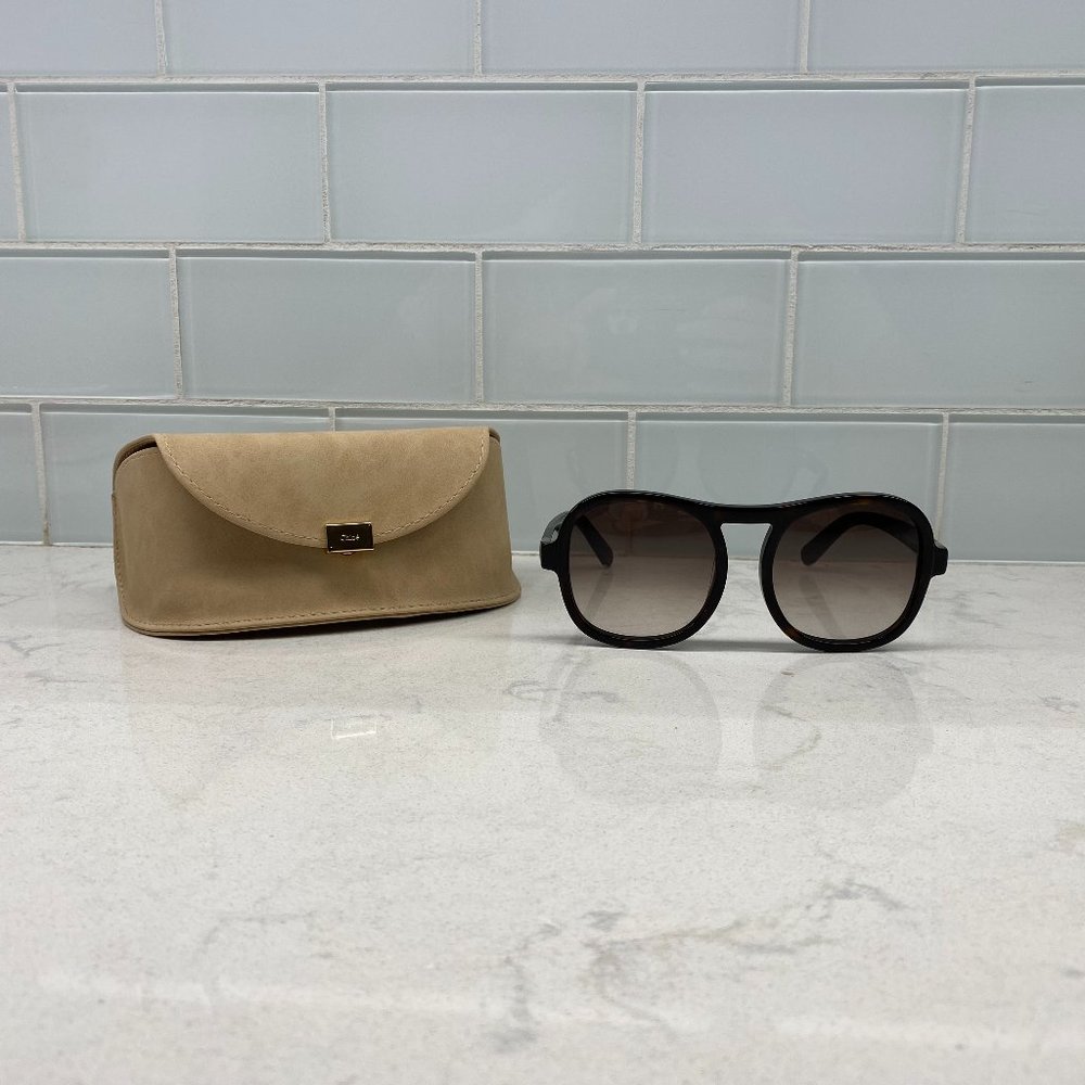 Chloe Black Gradient Lens Oversized Round Sunglasses with Tan Case